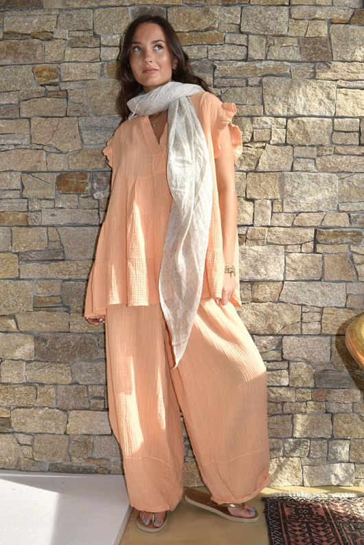 Tasha Cushion Cotton Cap Sleeve Tier Top Soft Apricot